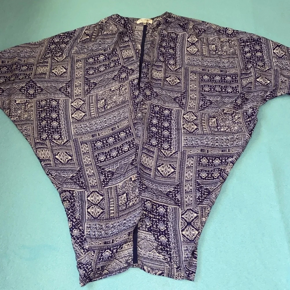 COTTON ON Anja kimono patchwork pattern beaded short sleeve lagenlook size M